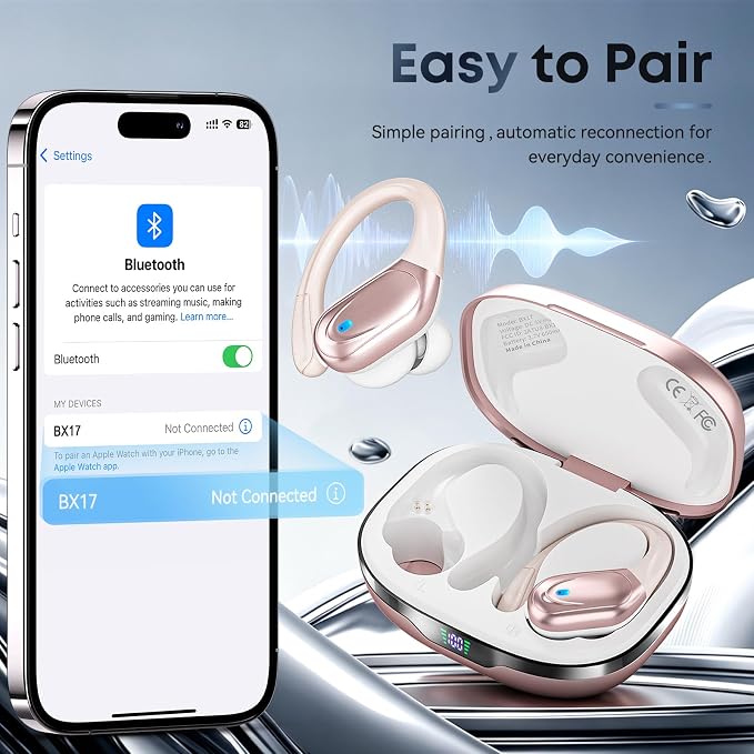HAOYUYAN Sports Bluetooth Headphones, 80Hrs Playtime Wireless Earbuds with LED Power Display, IPX7 Waterproof Earphones for Workout/Running, Noise Canceling Headset Ear Buds - Image 4