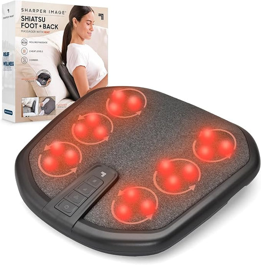 Sharper Image® Shiatsu Foot + Back Massager with Heat & Washable Cover| Portable Kneading Deep Tissue Massage Tool| Heating Pad Massage Pillow by SHARPERIMAGE