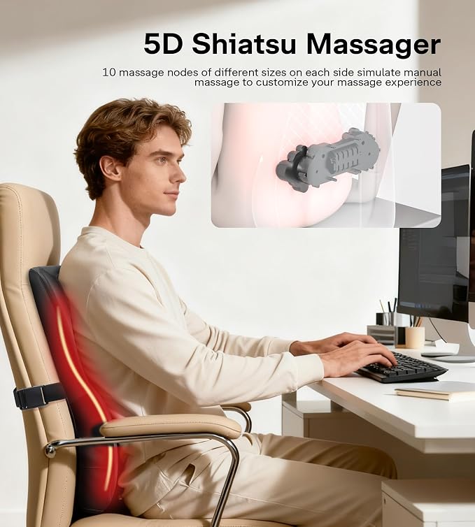 ALLJOY Back Massager with Heat, Electric Shiatsu Massage Pillow with LCD Display, 4 Modes & 3 Intensities Deep Tissue Kneading for Lower Back, Neck, Shoulder, Leg, Ideal Gifts for Men, Women - Image 2