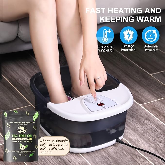 ECARBME Foot Spa Bath Massager with Heat, Foot Soaking Tub with 22 Massage Rollers, Temperature Control, Jets, Bubbles, Epsom Salt and Vibration, Foot Bath soak tub for Relaxation - Black - Image 8