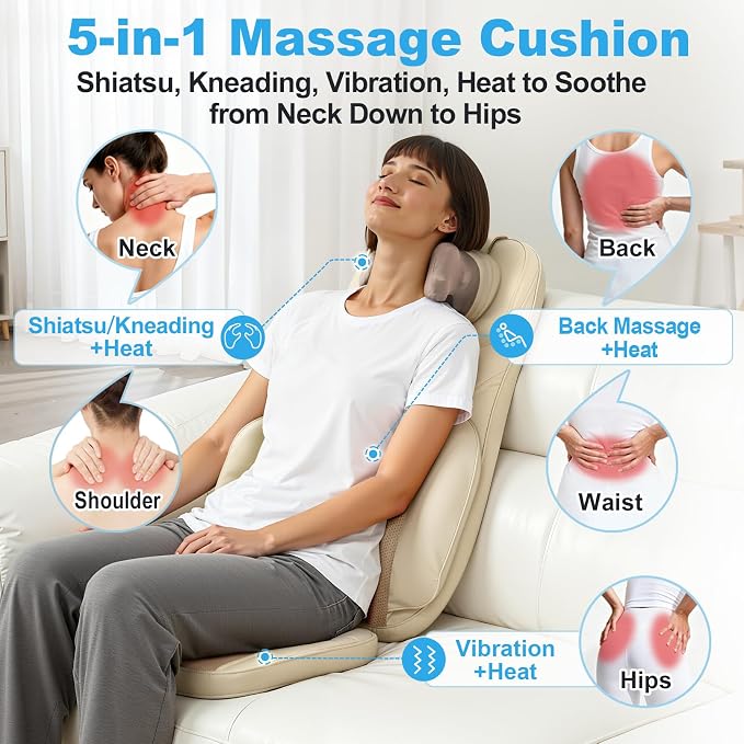 Back Massager for Chair with Dual Neck Modules and Heat, Beige - Image 2