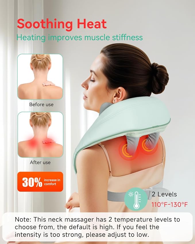 Snailax Cordless Shiatsu Neck Massager with Heat, 4D Kneading Back Shoulder Massager Deep Tissue, Larger Massage & Heating Area, Gift for Mom Dad - Image 2