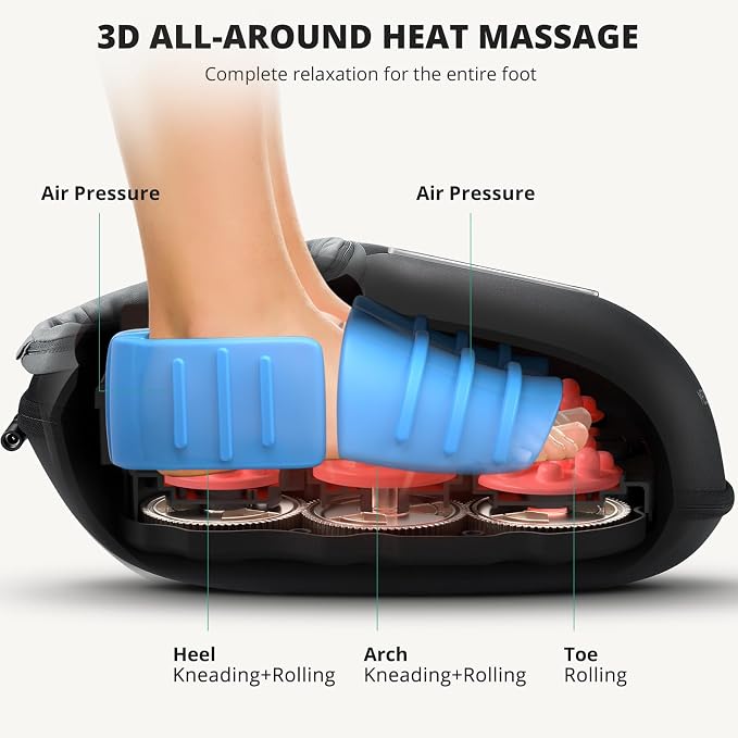 Medcursor Foot Massager with Heat - Shiatsu Feet Massage Machine Delivers Relief for Tired Muscles & Plantar, Deep Kneading Therapy, Multi-Level Settings for Home, Office Use, Size up to 13" - Image 5
