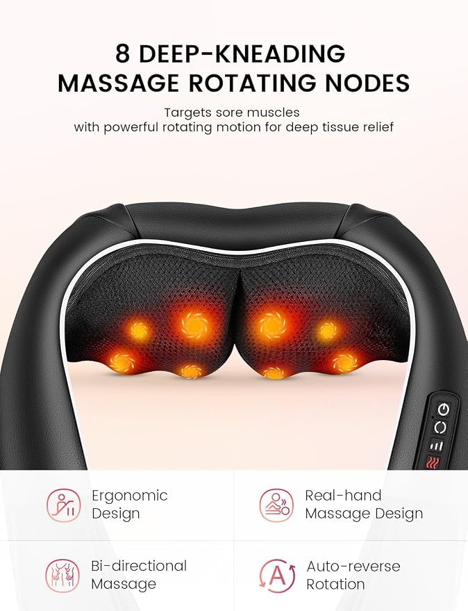 Shiatsu Neck and Back Massager with Heat, Corded Deep Tissue Shoulder Massager for Pain Relief, 3D Kneading Nodes, Eligible for FSAHSA Electric Massage Pillow for Home Office Car, Gift for Men Women - Image 3