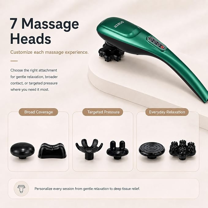 MEGAWISE Cordless Handheld Back Massager w/Rechargeable 3200mAh Battery, 5 Speed and 5 +2 Massage Nodes with Hard, Medium and 2 Soft Silicone Nodes; Massage While Moving Around (Dark Green) - Image 4