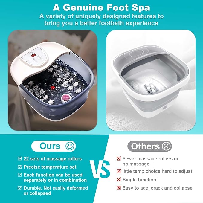 ECARBME Foot Spa Bath Massager with Heat, Foot Soaking Tub with 22 Massage Rollers, Temperature Control, Jets, Bubbles, Epsom Salt and Vibration, Foot Bath soak tub for Relaxation - Grey - Image 6