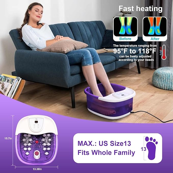 ECARBME Foot Spa Bath Massager with Heat, Foot Soaking Tub with 22 Massage Rollers, Temperature Control, Jets, Bubbles, Epsom Salt and Vibration, Foot Bath soak tub for Relaxation- Purple - Image 2