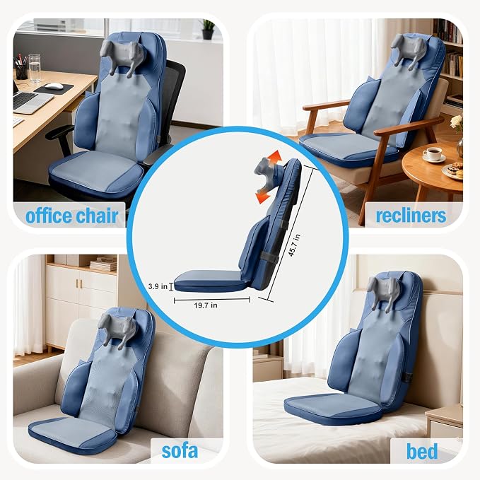 Back Massager for Chair with Dual Neck Modules and Heat, Blue - Image 7