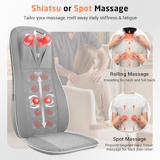 Mynt Shiatsu Neck & Back Massager for Chair, Deep Tissue Kneading Chair Pad - Image 7