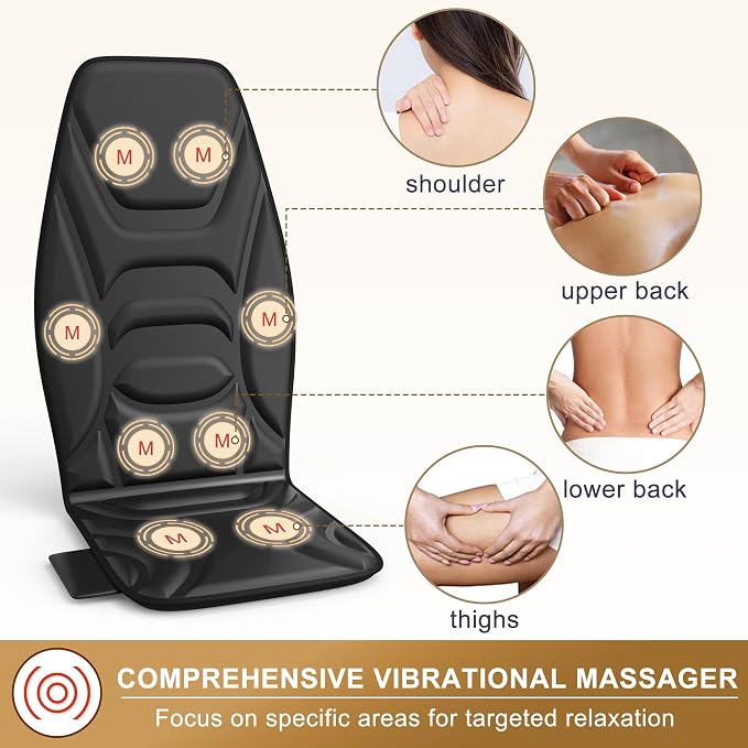 Back Massager with Heat for Chair, Vibration Massage Seat Cushion with 8 Motors, Massage Chair Pad with 5 Modes & 3 Intensities, Massage Pad for Office Chair, Recliner & Sofa - Image 3