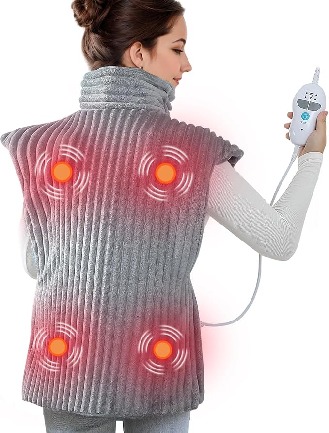 Heating Pad with Massager for Back Pain Cramps Relief,24"x35",Grey by Dowin