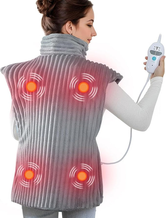 Heating Pad with Massager for Back Pain Cramps Relief,24"x35",Grey by Dowin