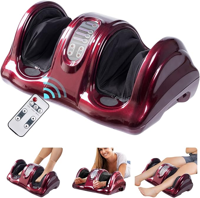WELLHUT Foot Massager Machine Shiatsu Foot and Calf Massager for Ankle, Calf Leg Arm, Shiatsu Kneading Rolling, Feet Massager Machine, Gifts for Men and Women, Burgundy by WELLHUT