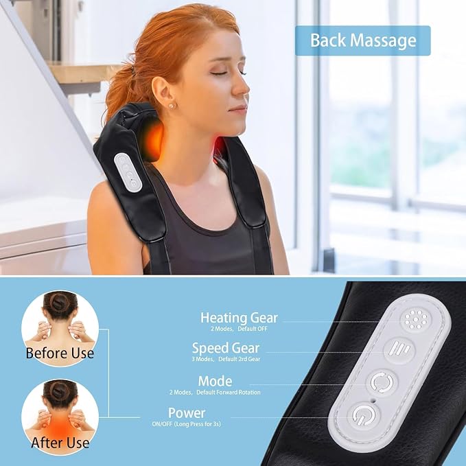 Cordless Neck Massager with Heat, 6 Kneading Shiatsu Deep Tissue, Hands-Free Neck and Shoulder Massager for Pain Relief, Rechargeable Electric Back Massager for Home Office, Gift for Dad Mom Men Women - Image 4