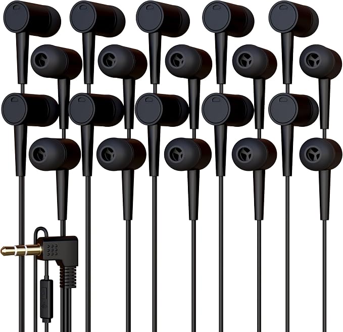 20 Pack Bulk Wired Earbuds with Microphone, In Ear Headphones 3.5mm Jack, 4ft Tangle Free Cable, Comfortable Fit, Affordable and Cost Effective, Ideal for School Classroom Testing Students, Black by Redskypower