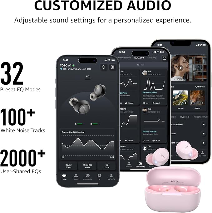 TOZO A1 Wireless Earbuds Bluetooth 5.3 Light Weight in Ear Headphones | IPX5 Waterproof,2 Mics for AI Calls,Immersive Premium Sound Bass Headset with Charging Case,32 EQ via App Rose Gold - Image 8