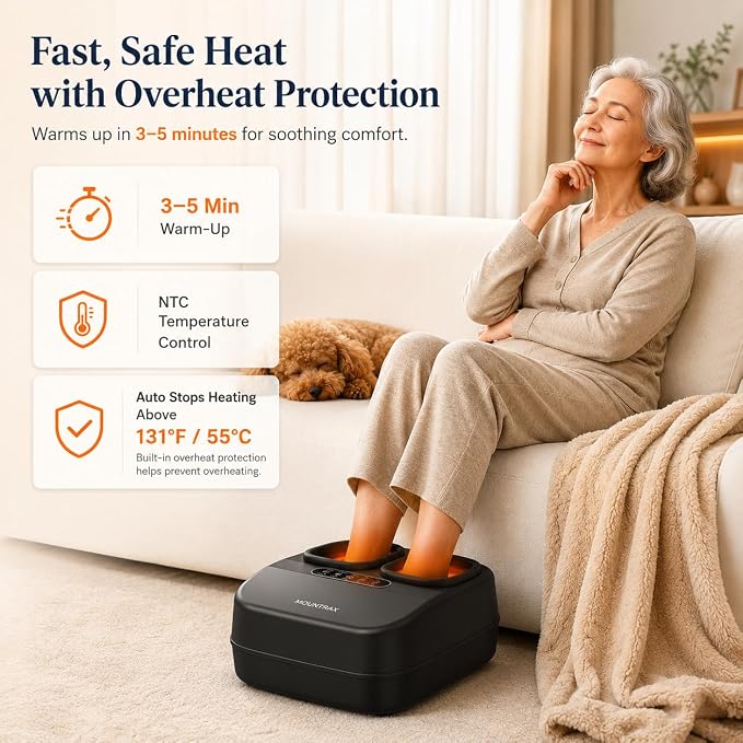 MOUNTRAX Foot Massager with Heating, Compression, Deep Shiatsu Kneading Electric for Plantar Fasciitis, Neuropathy, Improve Circulation and Pain Relief for Father and Mother's Day Gifts - Image 6