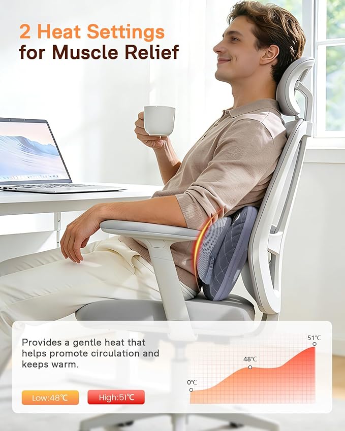 ALLJOY Cordless Neck and Back Massager with Heat & LCD Display - Rechargeable Shiatsu Massage Pillow for Muscle Pain Relief, Use While Charging, Gifts for Women Men - Image 5