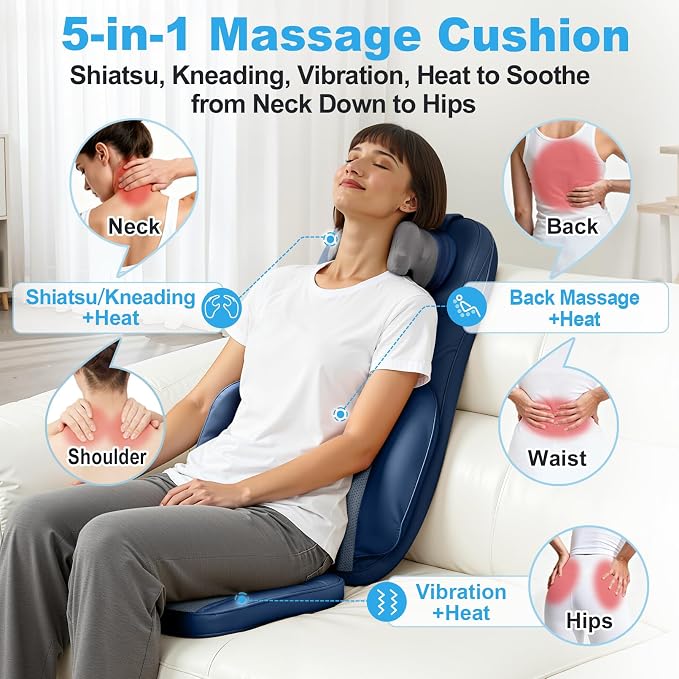 Back Massager for Chair with Dual Neck Modules and Heat, Blue - Image 2