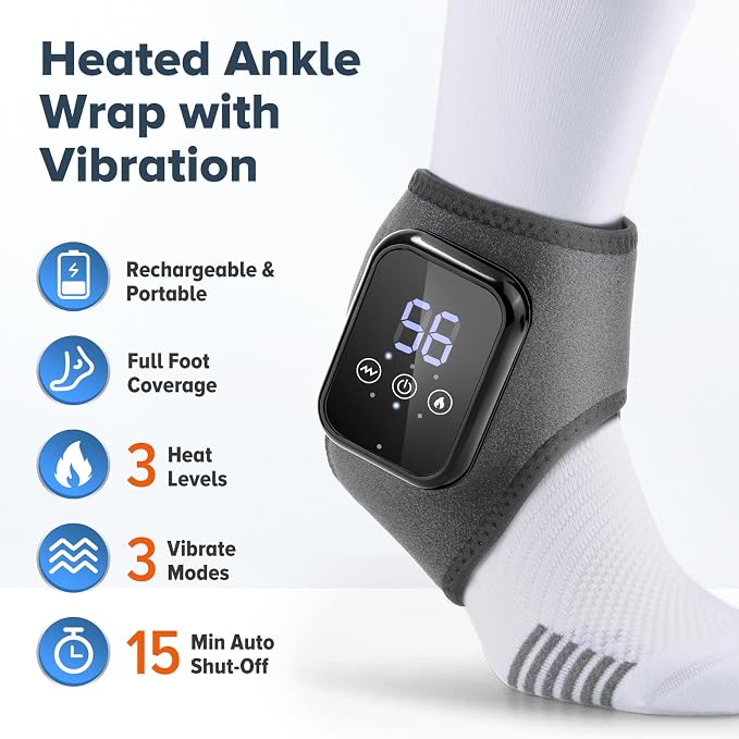 2 Pack Cordless Ankle Massager with Heat, FSA Eligible Heated Foot Massager for Neuropathy, Ankle Heating Pad with Massage, Triple Therapy Ankle Wrap for Plantar Fasciitis, Gray - Image 4