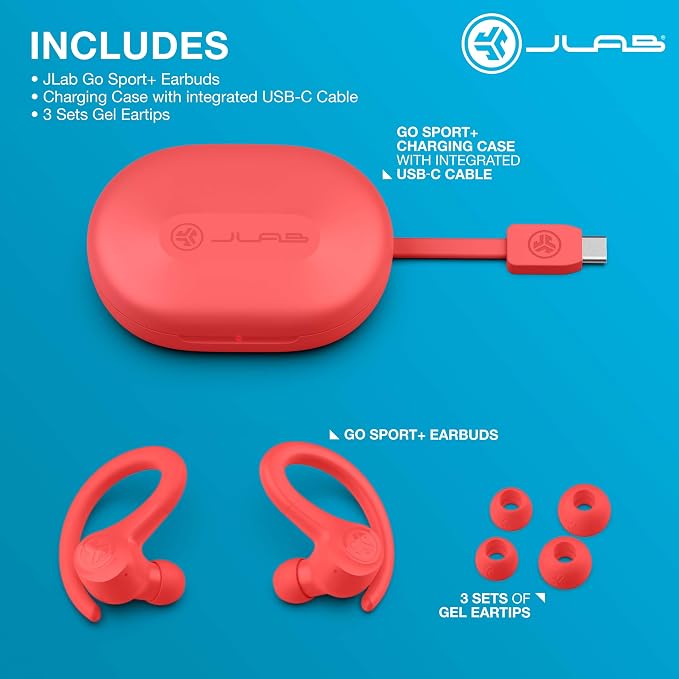 JLab, Go Sport+, True Wireless Workout Earbuds, Bluetooth Sport Earbuds, Clear Calling, Coral - Image 7
