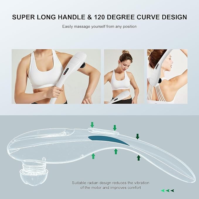 MEGAWISE Cordless Handheld Back Massager w/Rechargeable 3200mAh Battery, 5 Speed and 5 +2 Massage Nodes with Hard, Medium and 2 Soft Silicone Nodes; Massage While Moving Around (Pearl White) - Image 2
