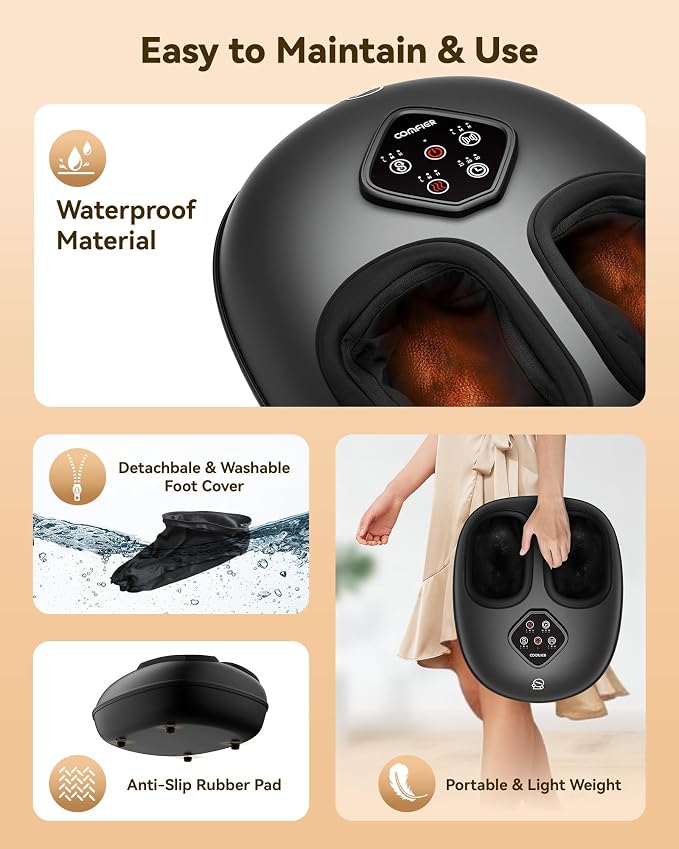 COMFIER 2026 Shiatsu Foot Massager with Heat,Compression,Kneading &Rolling,Foot Massager for Neuropathy,Plantar Fasciitis,Upgraded for Larger Feet Machine(Size 15),Home or Office,for Men Women - Image 8