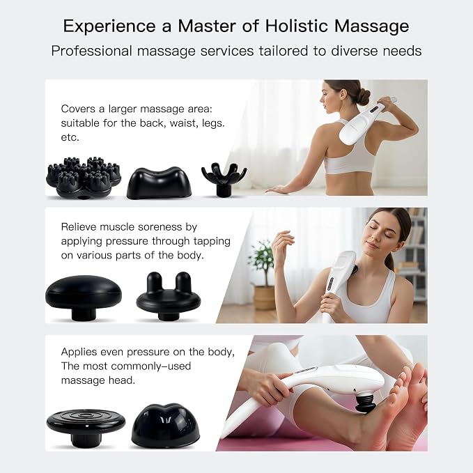 MEGAWISE Cordless Back Massager for Shoulders, Waist, Legs, Rechargeable 3200mAh Battery, 5 Speed and 5 +2 Massage Nodes 5 Hard, 2 Silicone Nodes, Massage While Moving Around (Off White Cordless) - Image 3