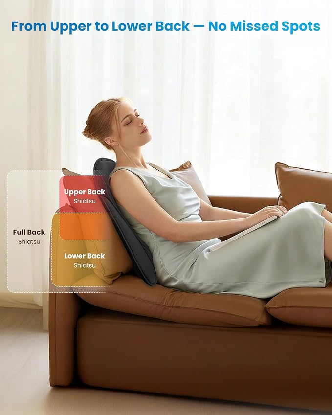 COMFIER 2026 Upgrade Ultra-Slim Heated Back Massager for Chair,Up–Down Moving 10 Massage Nodes,Deep Tissue Shiatsu Back Massager with Heat,Upper/Lower/Full Back Relief,Gift for Women & Men - Image 4