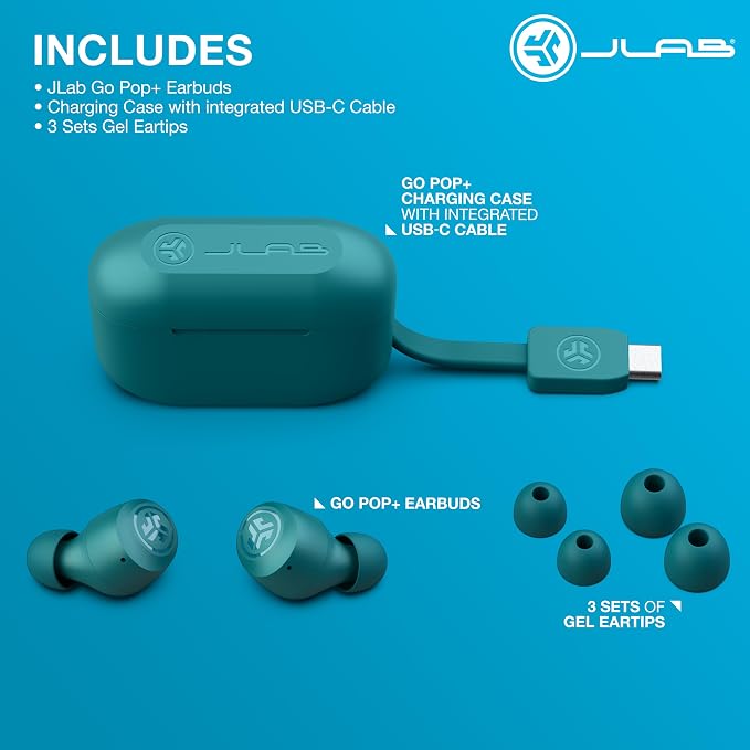 JLab Go Air Pop+, True Wireless Earbuds, Bluetooth Earbuds with Microphone, Dual Connect, USB-C Charging Case, Teal | Wireless Earphones, IP55 True Wireless Earbuds with Microphone, Application, Dual Connect, Charging Case - Image 7