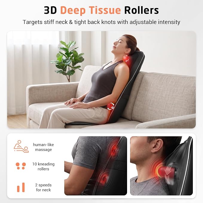Mynt Shiatsu Neck & Back Massager for Chair, Deep Tissue Kneading Chair Pad - Image 5