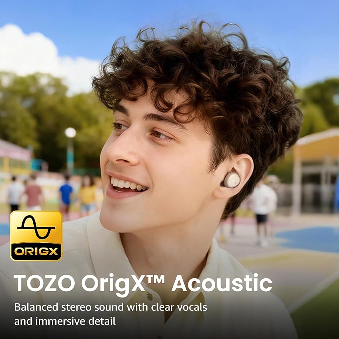 TOZO A1 Wireless Earbuds Bluetooth 5.3 Light Weight in Ear Headphones | IPX5 Waterproof,2 Mics for AI Calls,Immersive Premium Sound Bass Headset with Charging Case,32 EQ via App Light Khaki - Image 6