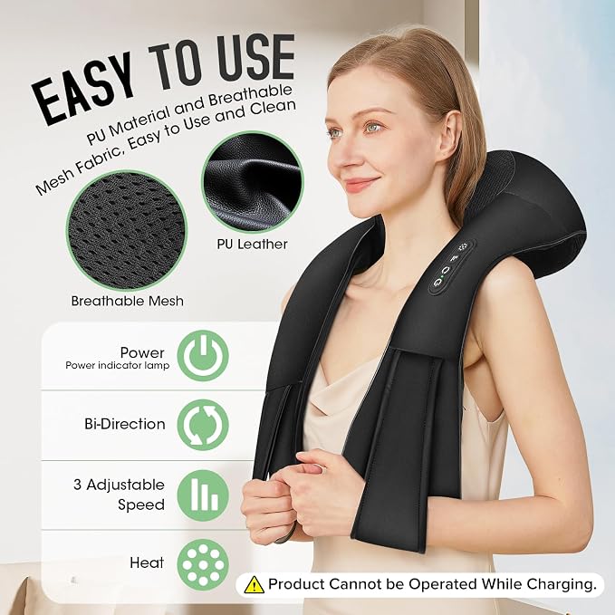 Cordless Shiatsu Neck and Shoulder Massager, Back Massager with Heat ,Massage Deeper Tissue 4D Kneading Massage for Shoulder, Neck and Back, Use at Home, Office, Car - Gifts for Fathers Day Dad Gift - Image 5
