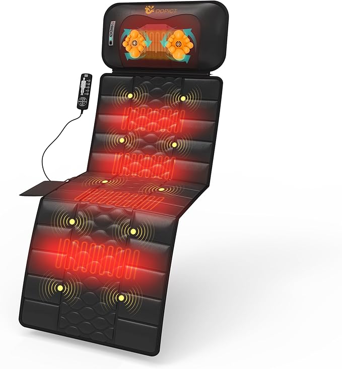 Massage Mat, Detachable Neck Massager, Full Body Vibration Heating, Massage Pad with 10 Vibrating Motors and 9 Speed Settings for Home Office Use, Gift for Men Women Parents,Black by Home