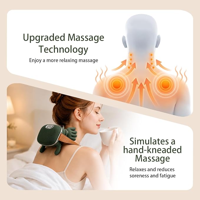 Shoulder and Neck Massager, Bionic Heated Massager with Fingers, 4D Kneading Massage, Deep Tissue and Back Pain Relief, Green - Image 3
