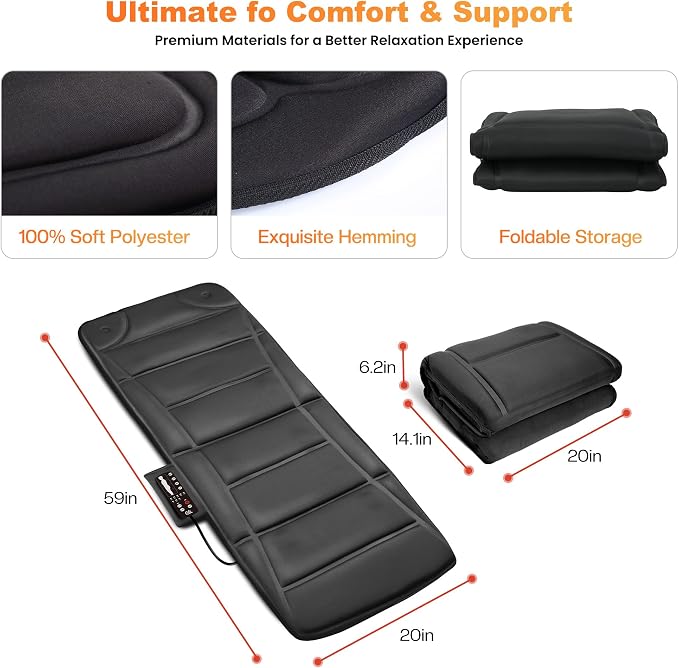 CILI Full Body Massage Mat with Heat, Upgrade Graphene Heating Vibration Back Massage Pad, Full Body Massager for Bed Chair Sofa, Massage Mattress Pad, Ideal Gifts for Mom Dad - Image 8
