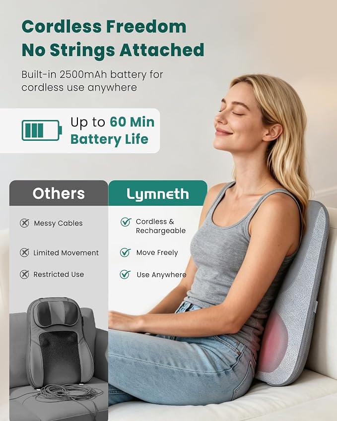 Cordless Shiatsu Back Massager for Pain Relief Deep Tissue with Heat - Image 4