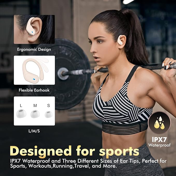 HAOYUYAN Wireless Earbuds, Sports Bluetooth Headphones, 80Hrs Playtime Ear Buds with LED Power Display, Noise Canceling Headset, IPX7 Waterproof Earphones for Workout/Running (Camel) - Image 5