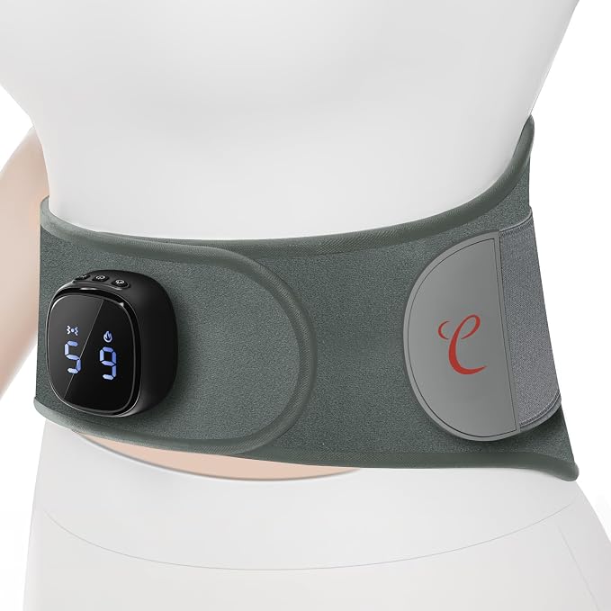 Comfytemp Cordless Portable Heating Pad with Massager for Lower Back Soothing, 9 Heat 5 Vibration 3 Intensity App Control, Rechargeable Cordless Wireless Heated with ifts for Mom Dad Senior, Grey by Comfytemp