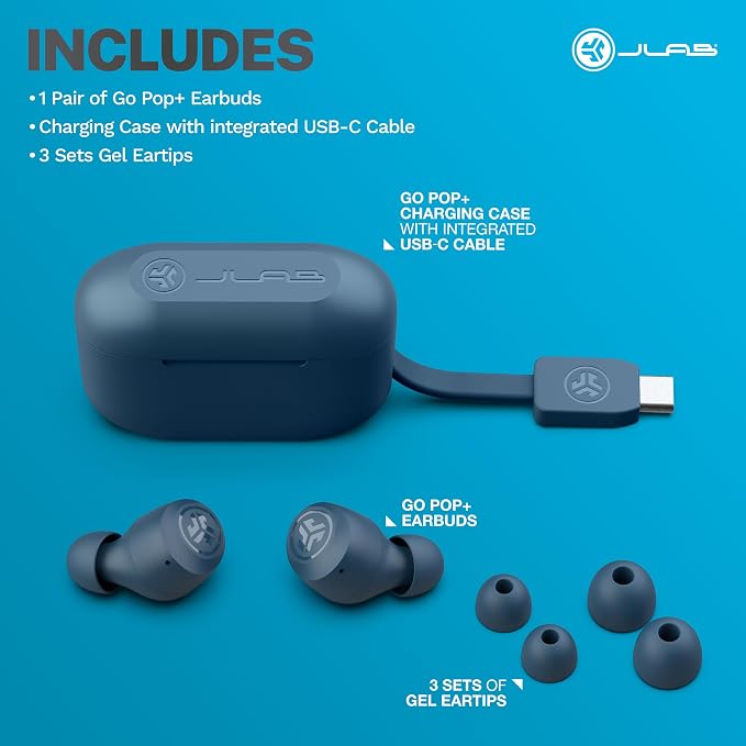 JLab Go Air Pop+ True Wireless Earbuds, in Ear Headphones, Bluetooth Earphones, 35H Playtime Ear Buds, Bluetooth Earbuds with Microphone, USB-C Charging Case, Dual Connect, EQ3 Sound, Navy Blue | Bluetooth Earbuds, In Ear Wireless with Microphone, Char... - Image 7