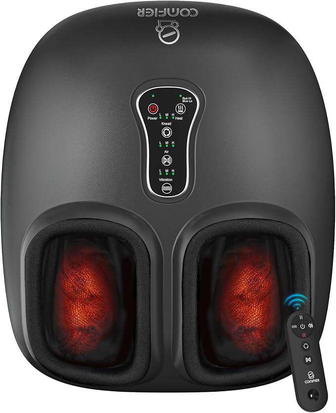 COMFIER Shiatsu Foot Massager with Heat, Compression Kneading Rolling,Vibration, Remote Control,Pause Function,Feet Massage for Neuropathy,Plantar Fasciitis,Home,Office,Gifts for Dad, Mom, Presents by COMFIER