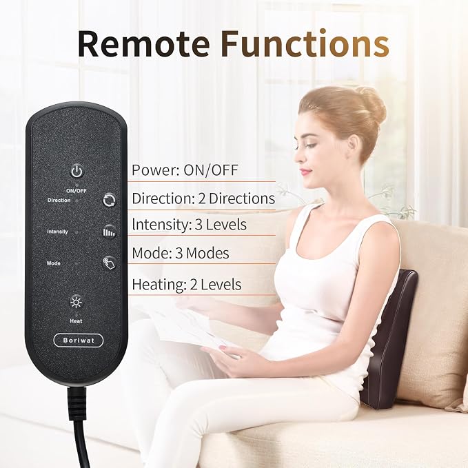 Boriwat Neck Massager with Heat, Back Massager & Deep Tissue Massager, 3D Kneading Massage Pillow for Neck, Back, Shoulder, Leg, Gifts Men Women Mom Dad, Stress Relax at Home Office and Car (Brown) - Image 5
