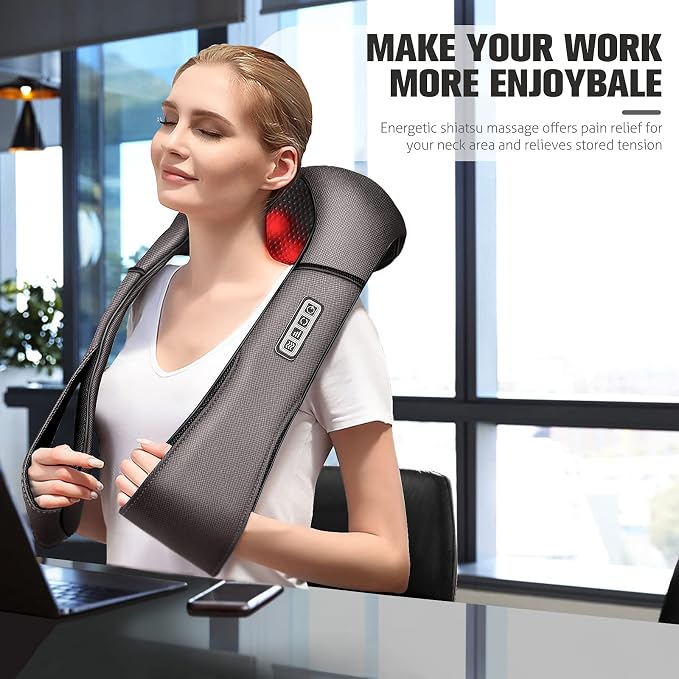 MagicMakers Neck Massager with Heat Gifts for Women, Men, Dad, Mom, Family, Friend, Mothers Day, Fathers Day, Christmas, Shiatsu Kneading Back Massager for Shoulder, Pain Relief, Muscle Soreness - Image 2
