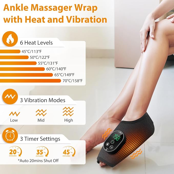 Cordless Neuropathy Foot Massager with Heat, Ankle Massager for Plantar Fasciitis & Swollen Feet Relief, Heating Pad with 6 Temp & 3 Vibration Modes for Pain Relief, Portable Rechargeable - Image 6