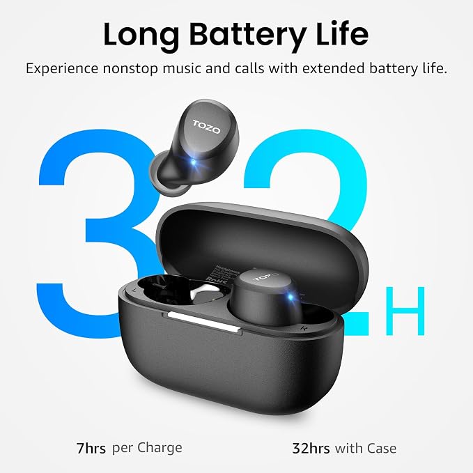 TOZO A1 Wireless Earbuds Bluetooth 5.3 Light Weight in Ear Headphones | IPX5 Waterproof,2 Mics for AI Calls,Immersive Premium Sound Bass Headset with Charging Case,32 EQ via App Black - Image 3