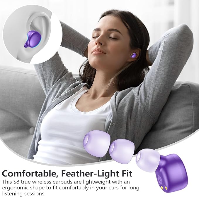 MOZOTER Mini Wireless Earbuds Bluetooth 5.3 in Ear Headphones Headsets | Light Weight,60Hrs Playtime Ear Buds with Charging Case,Smart Touch Control,Premium Sound with Deep Bass for Sport-Purple - Image 5