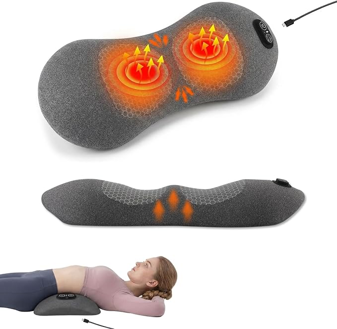 3 in 1 Upgraded Rechargeable Electric Lumbar Support Pillow with Heat & Massage Back Cushion, Ergonomic Memory Foam Lower Back Massager for Fatigue Relief, for Home, Office, Bed, Sofa, and Car Use by Unknown