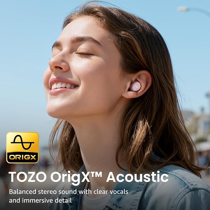 TOZO A1 Wireless Earbuds Bluetooth 5.3 Light Weight in Ear Headphones | IPX5 Waterproof,2 Mics for AI Calls,Immersive Premium Sound Bass Headset with Charging Case,32 EQ via App Rose Gold - Image 2