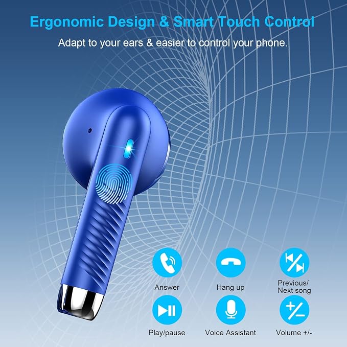 Wireless Earbuds, Bluetooth 5.4 Earbuds Stereo Bass, Bluetooth Headphones | in Ear Noise Cancelling Mic, Earphones IP7 Waterproof Sports, 32H Playtime USB C Charging Case Blue Ear Buds for Android iOS - Image 6
