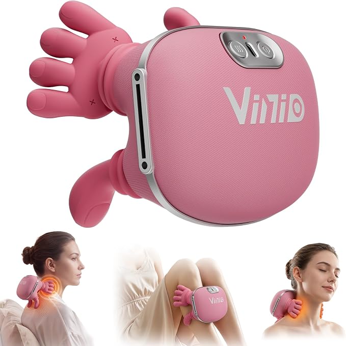 Vinid Bionic Neck and Shoulder Massager with Heat, 4D Kneading Massage, Simulated Human Hand Design for Pain Relief and Muscle Relax, Neck Massager Pillow Ideal for Valentines Gift, Pink by Vinid